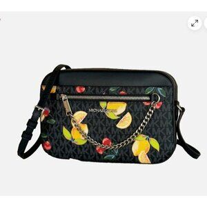 Michael Kors crossbody jet set chain LG fruit print logo purse bag admiral